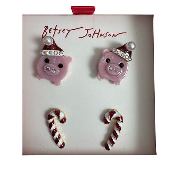 Betsy Johnson Piglet & Candy Cane Earring set. NEW - Picture 3 of 3